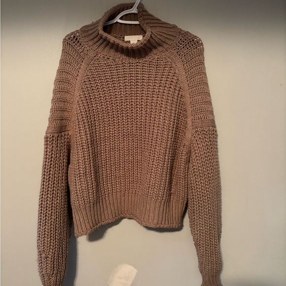 H&M Brown Chunky Knit Turtleneck Sweater Relaxed Ribbed Oversized Large - Picture 2 of 7